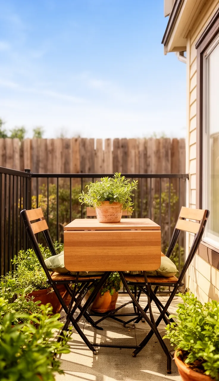 A drop-leaf outdoor table on a small patio for flexible dining