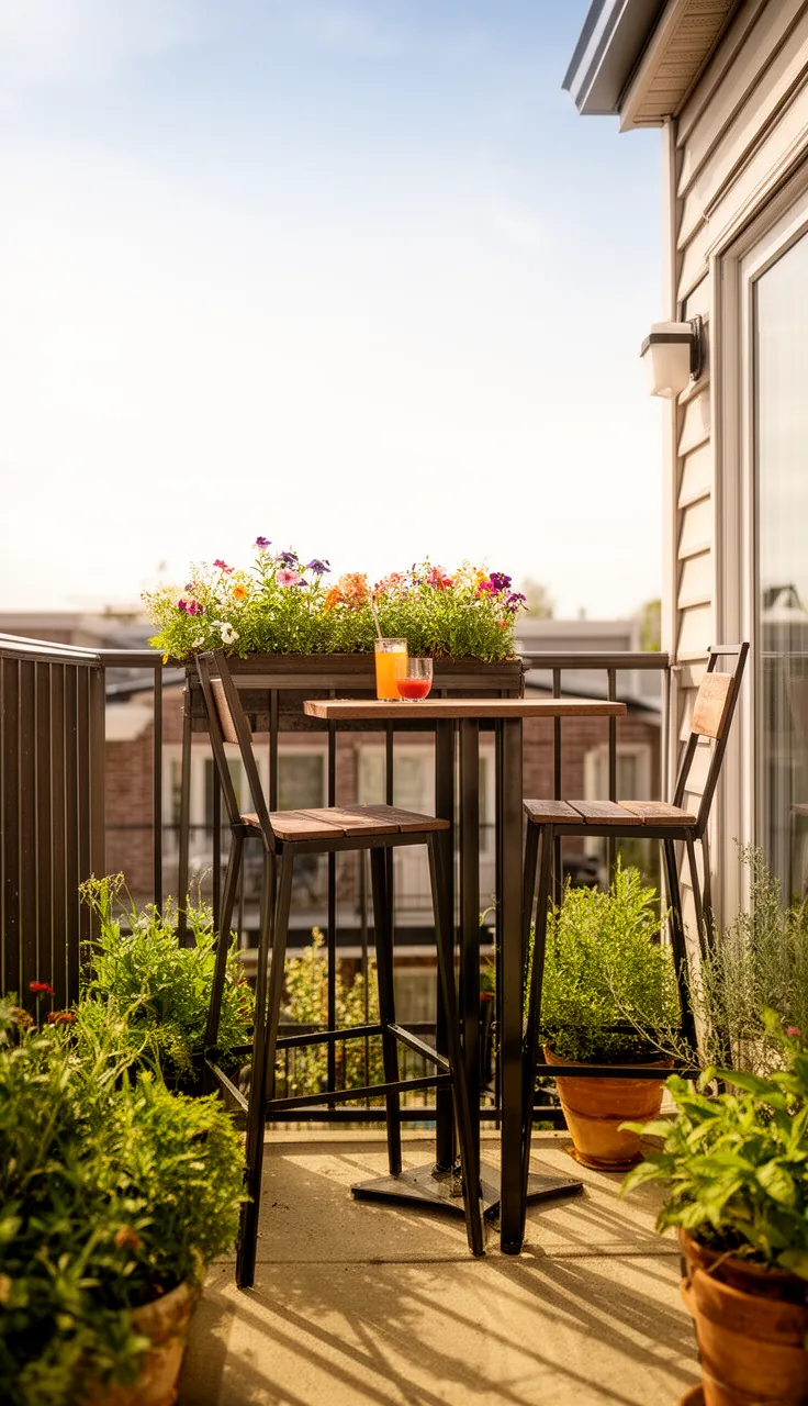 Counter-height seating on a small balcony for open sightlines