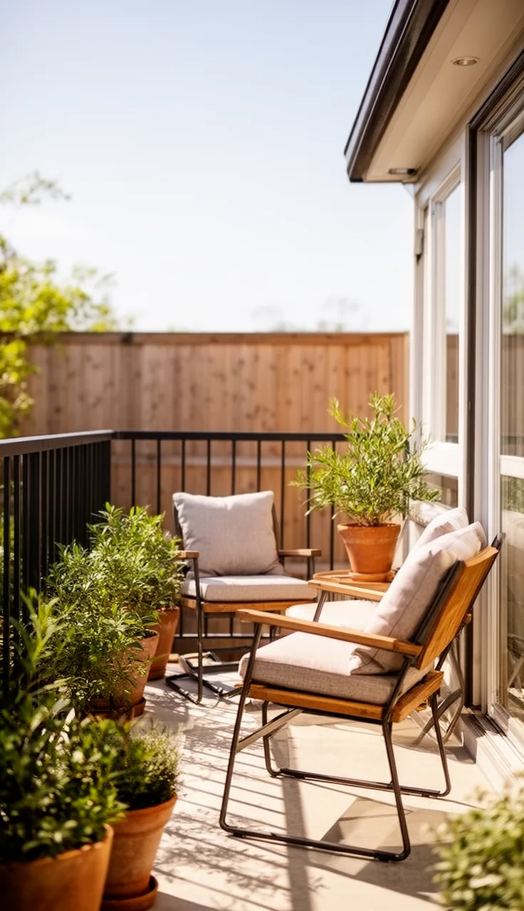 Furniture with slim raised legs on a small patio for an airy look