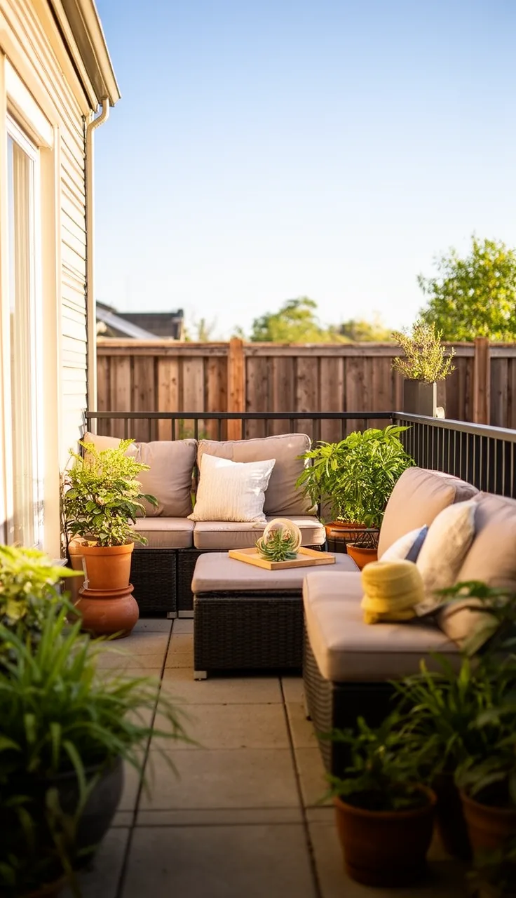 A modular sectional arranged on a small patio