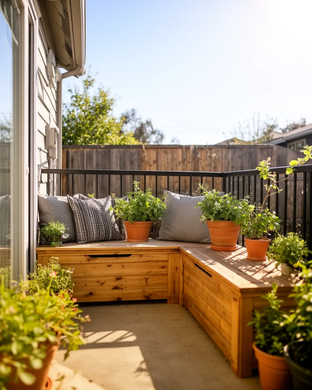 Corner storage bench