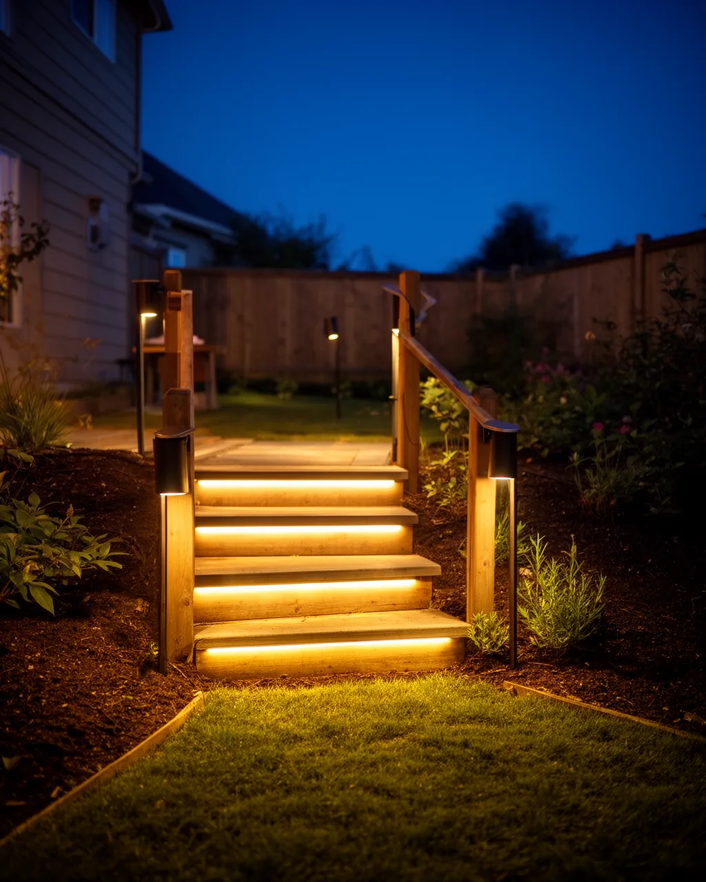 Lit garden steps