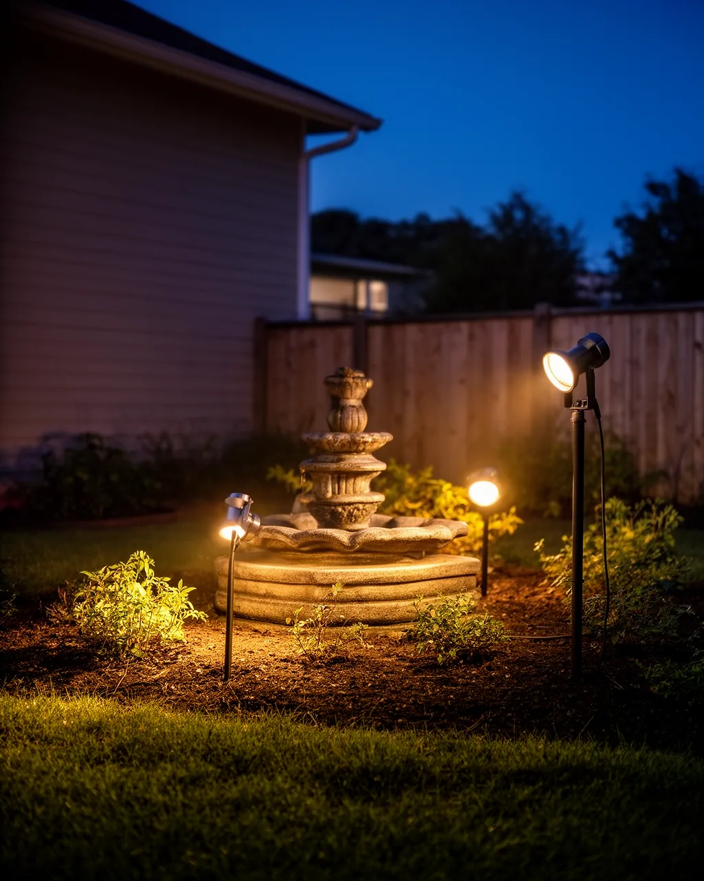 Spotlit fountain