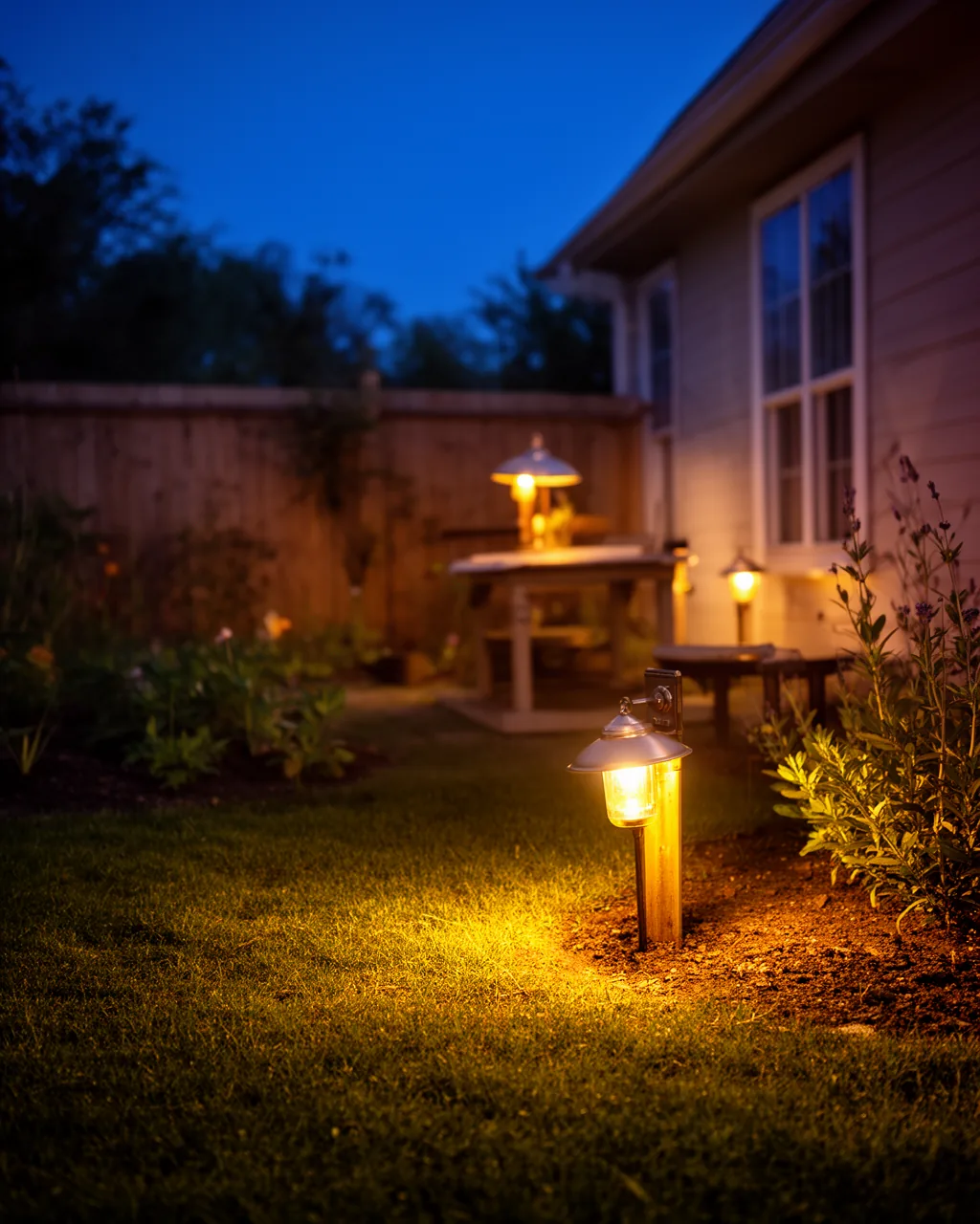 Finished lit backyard
