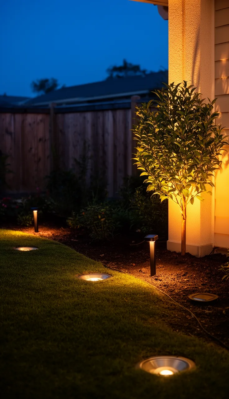 In-ground solar well lights uplighting plants seamlessly