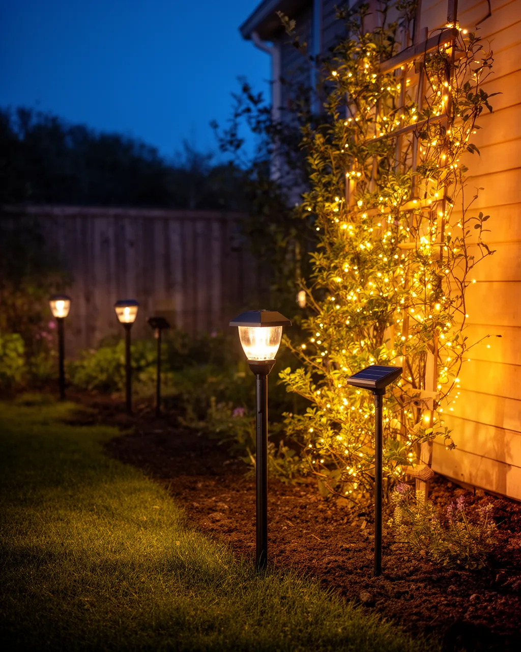 Fairy-lit shrubs
