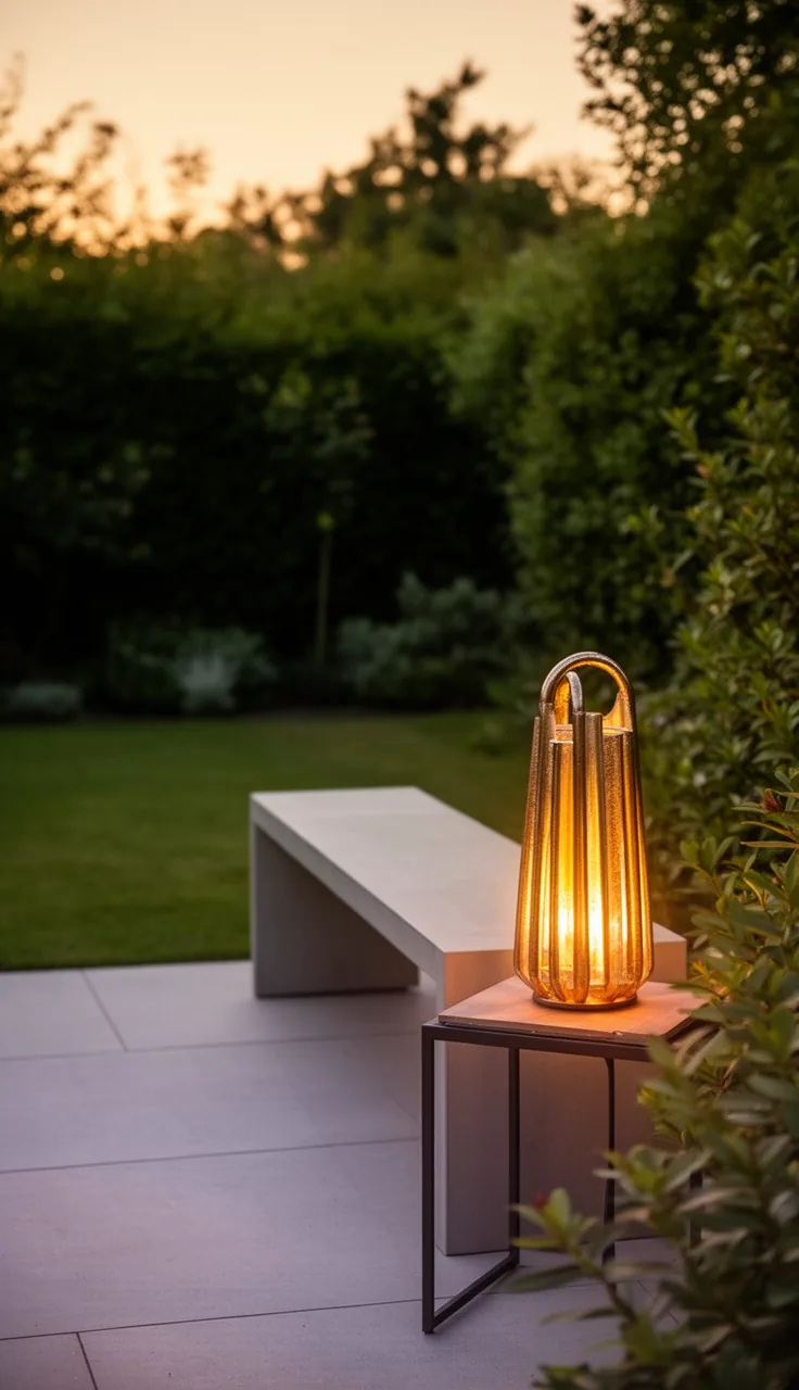 One statement lantern on a minimalist patio