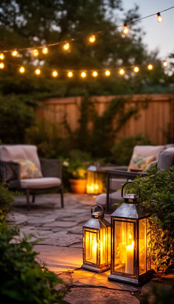 Lanterns mixed with string lights for layered depth