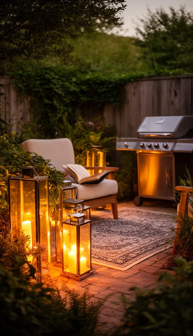Lanterns used to zone a small patio