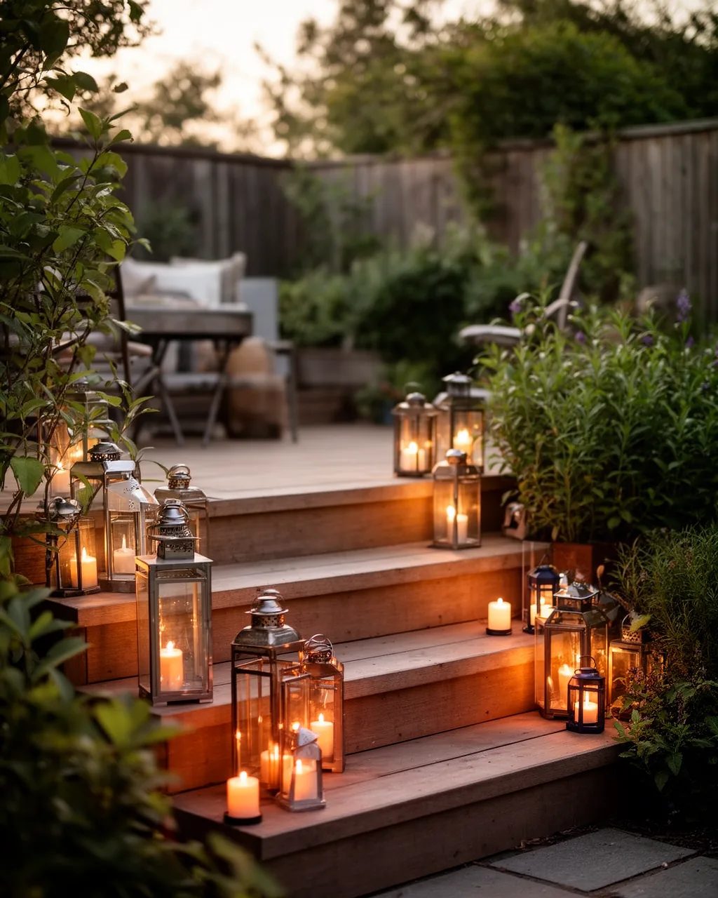 Lanterns on stair risers