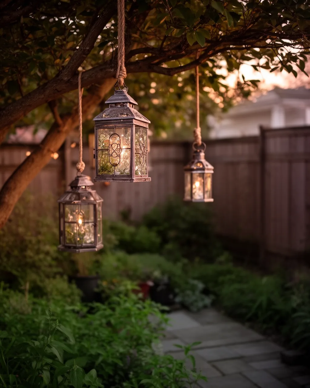 Lanterns hung from branches