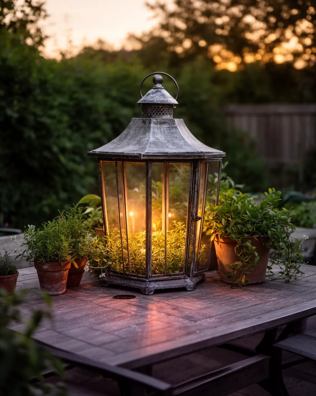 Coffee table lantern vignette