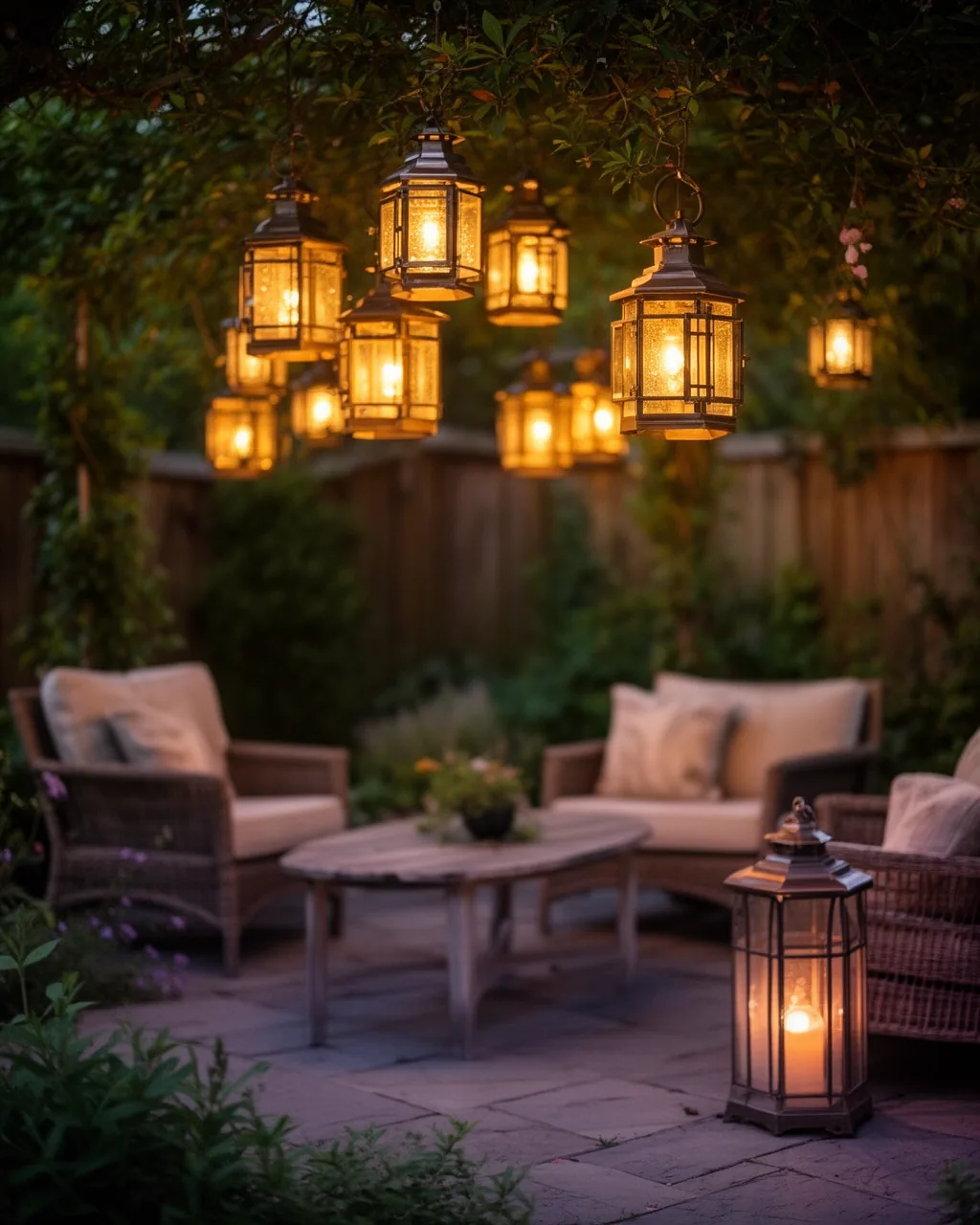 Cozy lantern-lit seating