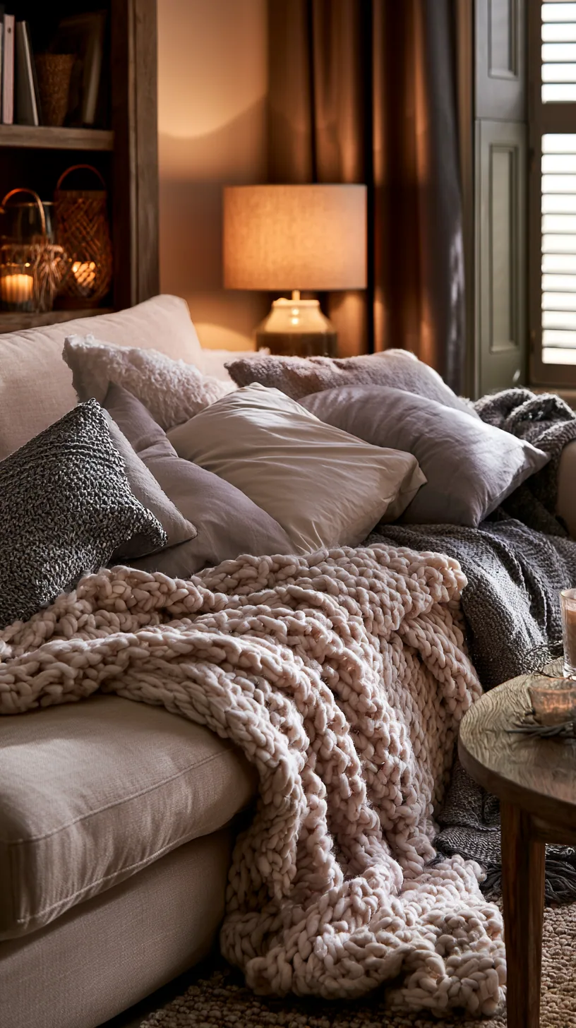 beige couch styled as the calm anchor of a neutral living room, photo 1 of 3