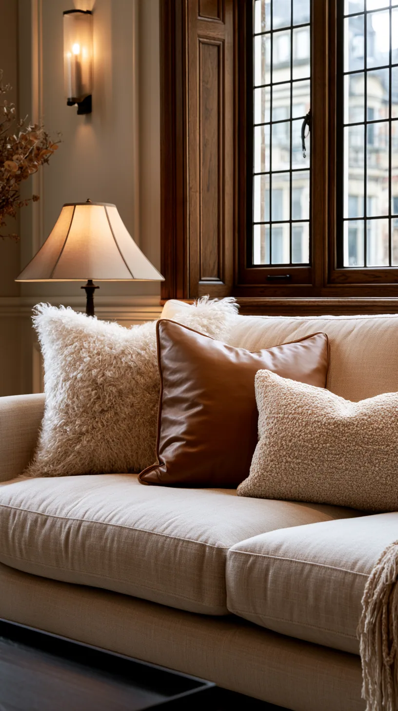 beige couch layered with cream and ivory tones in a soft monochrome living room, photo 3 of 4