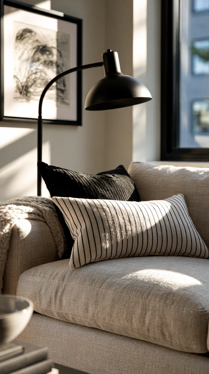 beige sofa with black accents for crisp contrast in a modern living room, photo 1 of 4