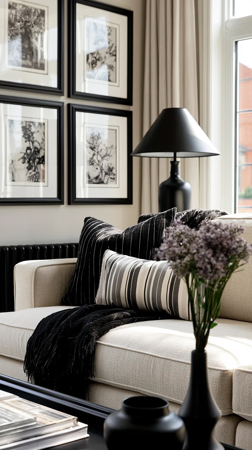 beige sofa with black accents for crisp contrast in a modern living room, photo 2 of 4