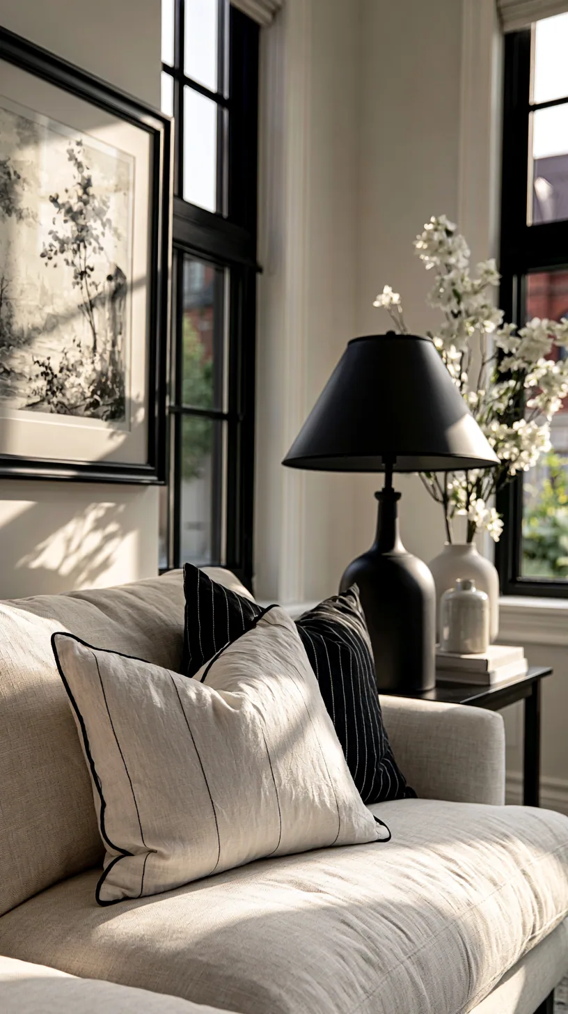 beige sofa with black accents for crisp contrast in a modern living room, photo 3 of 4