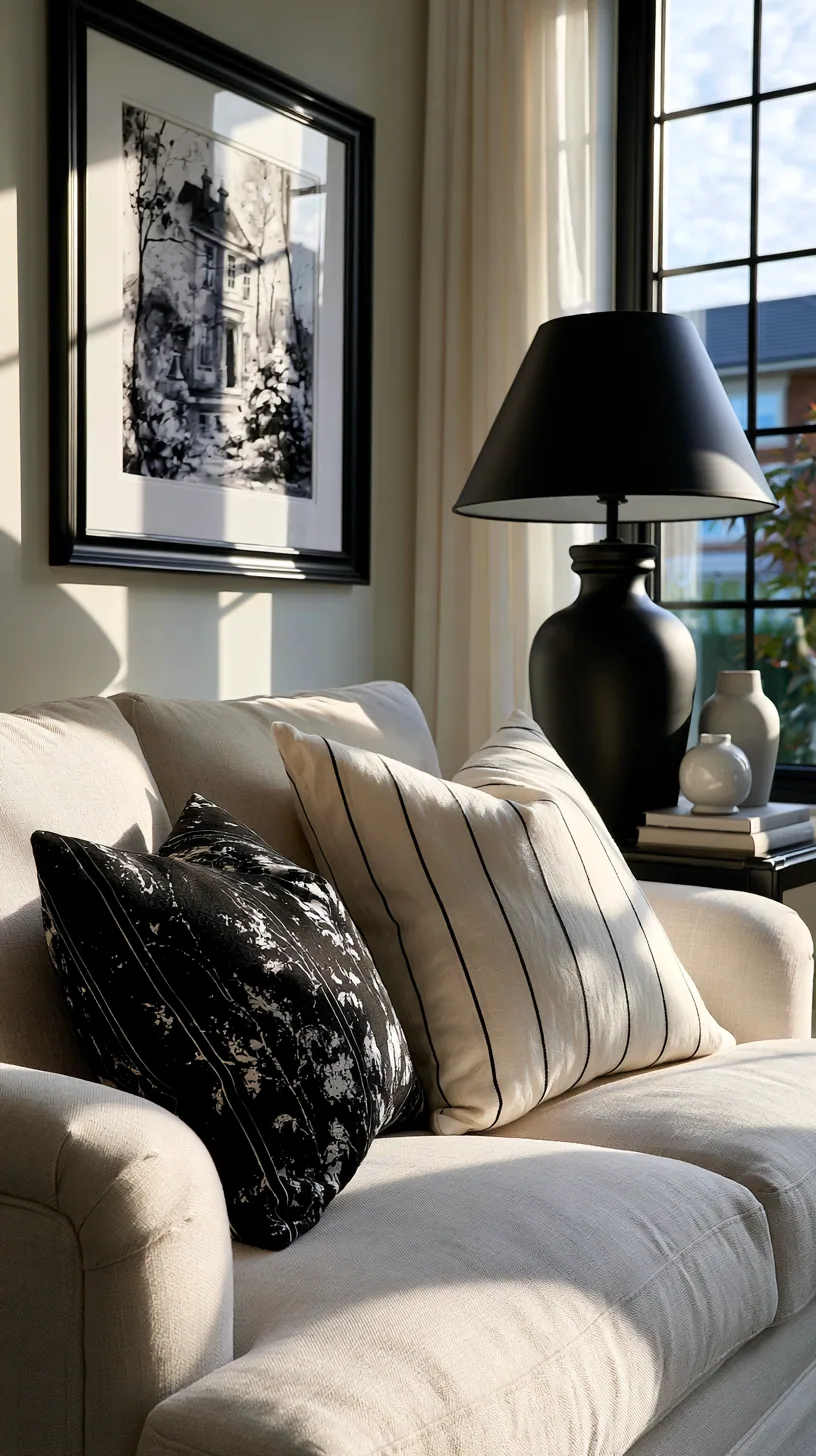 beige sofa with black accents for crisp contrast in a modern living room, photo 4 of 4