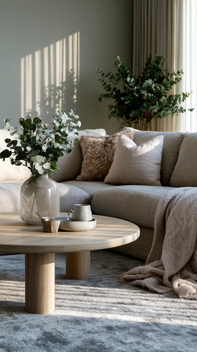 Scandinavian-inspired living room with a beige couch, pale wood and soft wool, photo 2 of 4