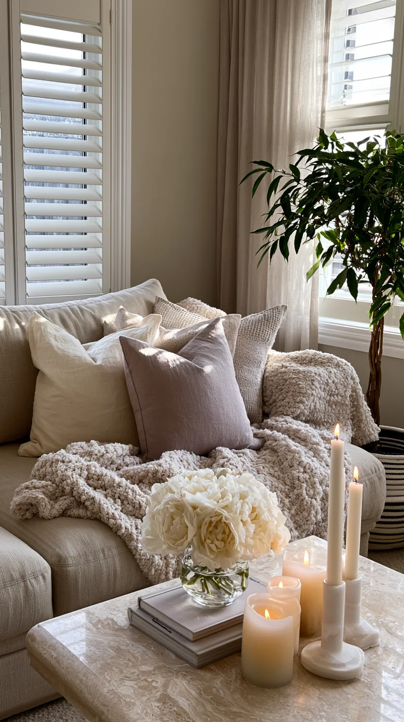 beige couch living room layered with mixed neutral textures, photo 3 of 4