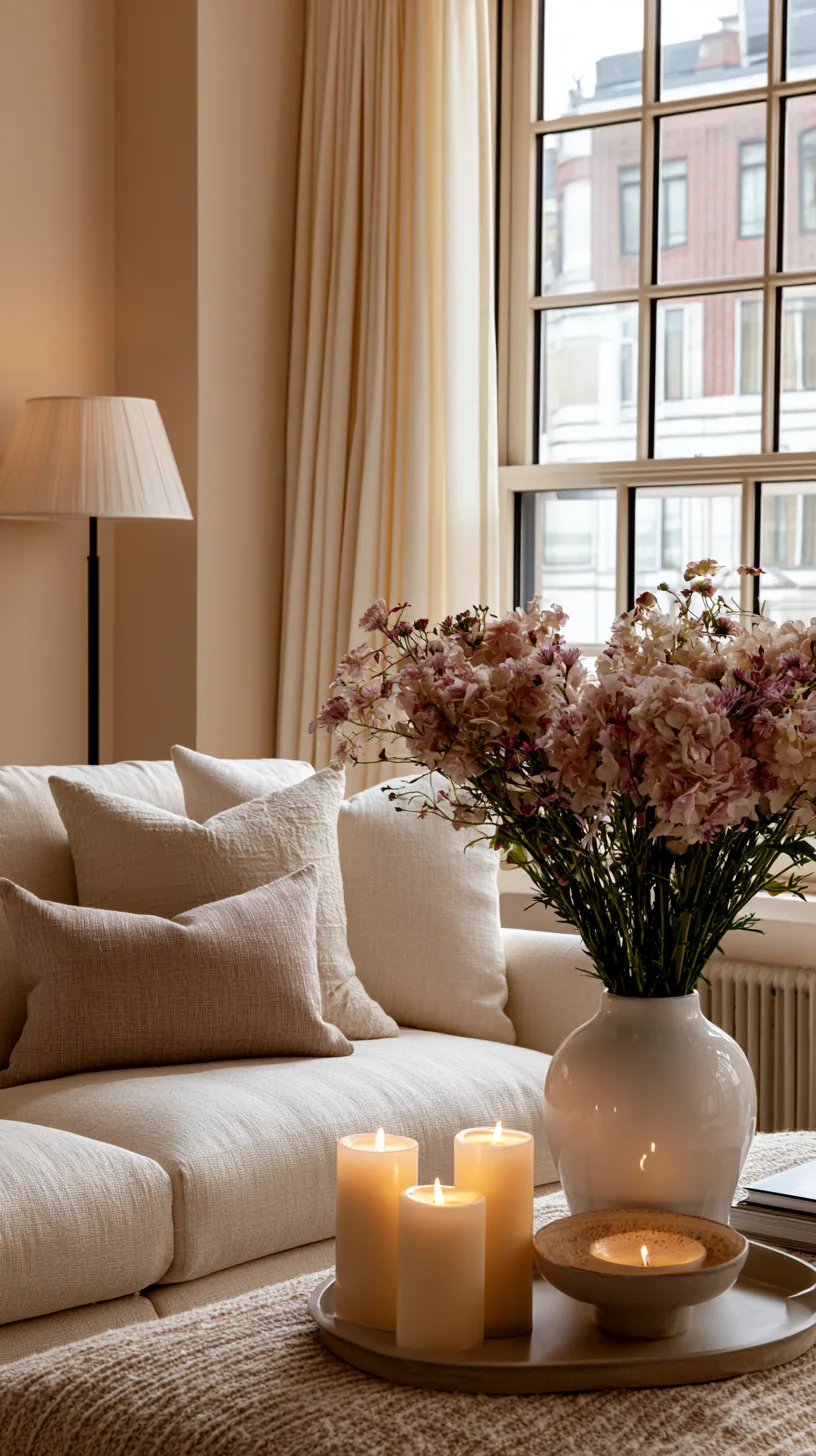 sophisticated tonal monochrome living room built around a beige couch, photo 1 of 4