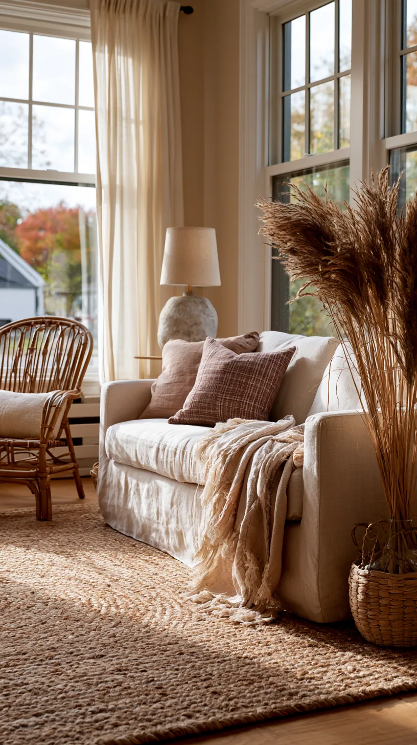 beige sofa paired with a bold statement patterned rug, photo 4 of 4