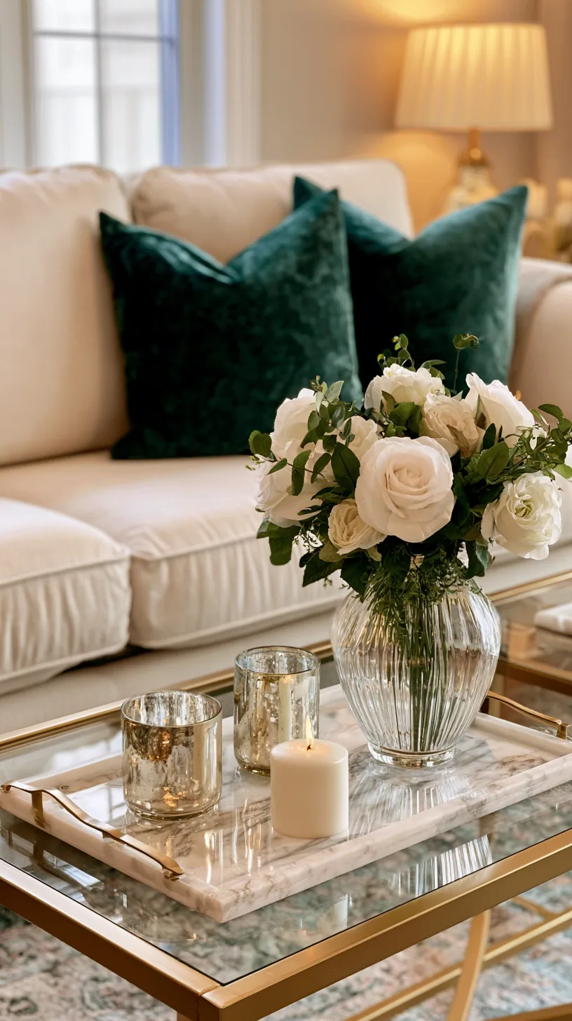 beige couch with jewel-tone emerald and sapphire cushions, photo 3 of 4