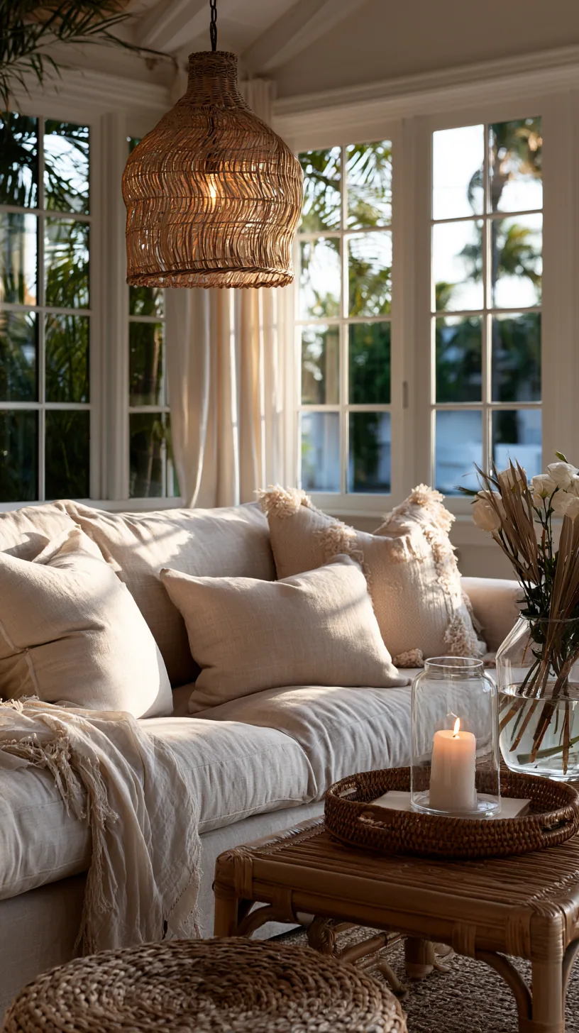 serene Japandi living room with a low beige couch and natural materials, photo 3 of 4
