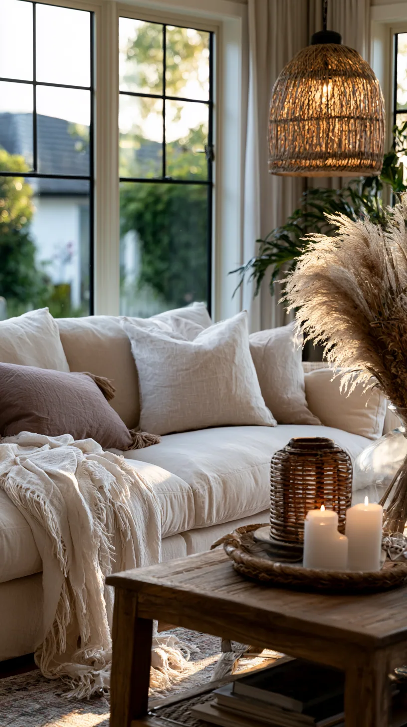 serene Japandi living room with a low beige couch and natural materials, photo 4 of 4