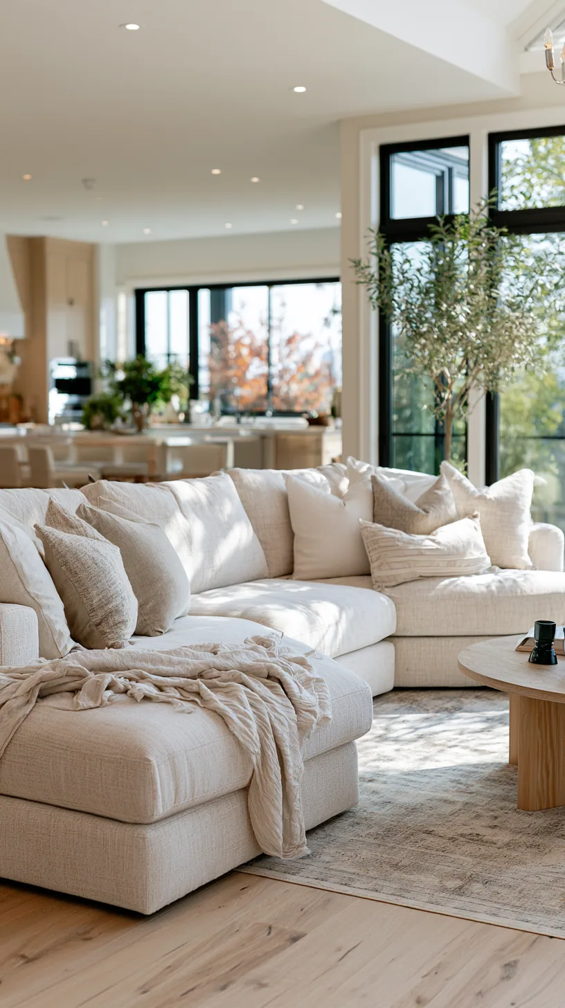 family-friendly beige couch living room with durable washable textiles, photo 1 of 4