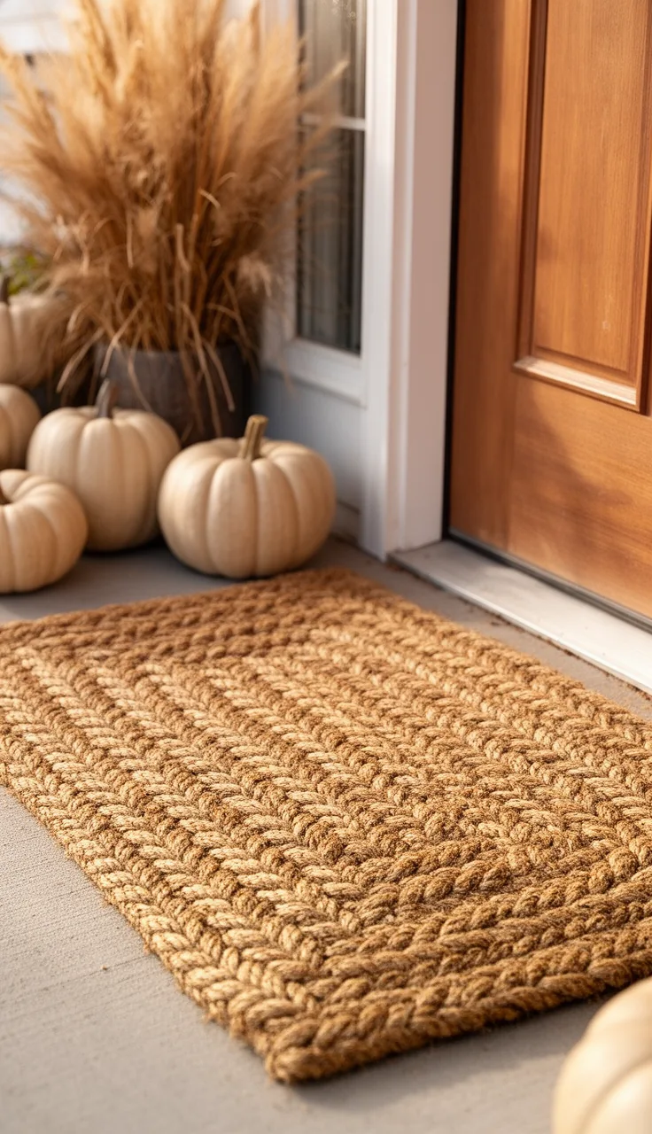 Braided jute fall doormat with natural texture