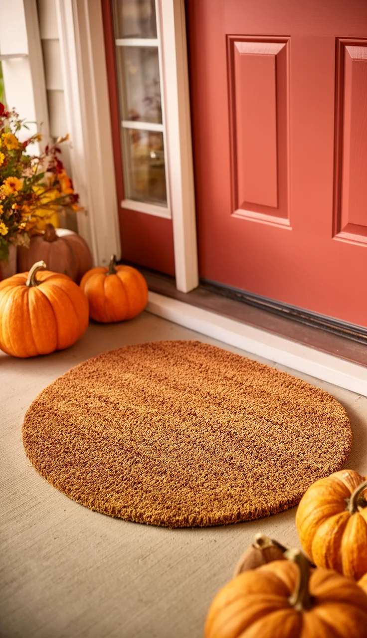 Round fall doormat softening a boxy entry