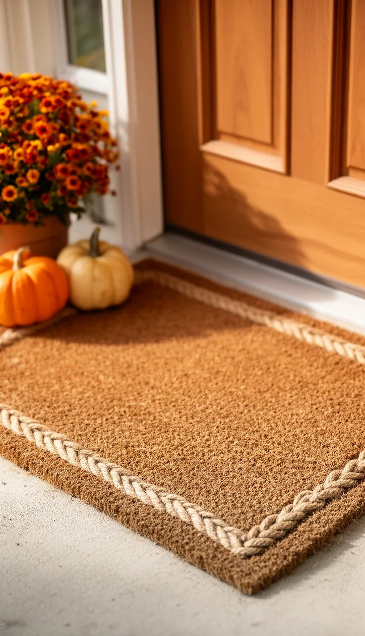 Bordered coir fall doormat styled on a front porch