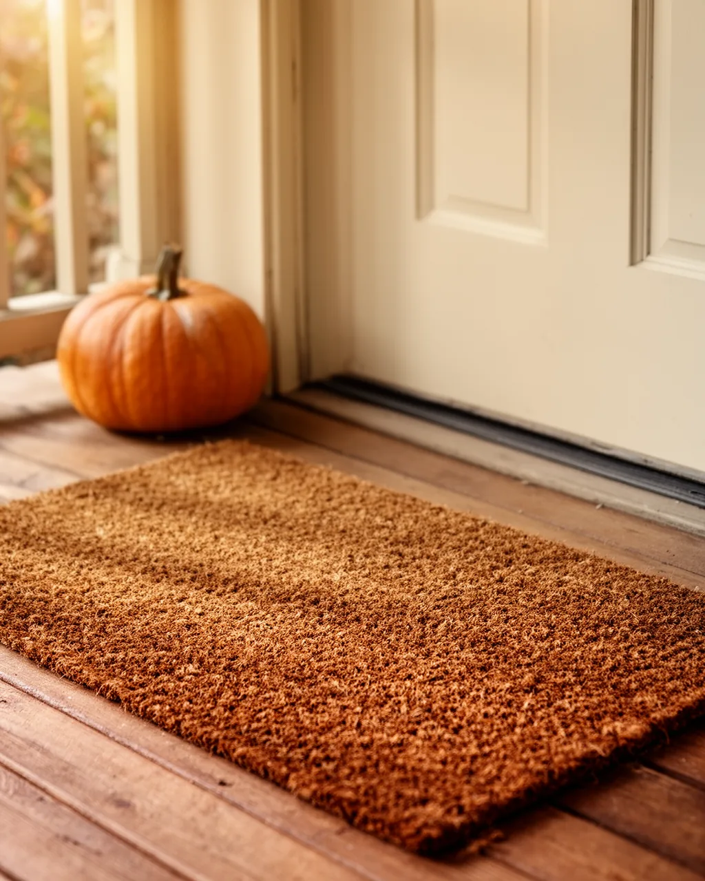 Coir doormat on a fall porch
