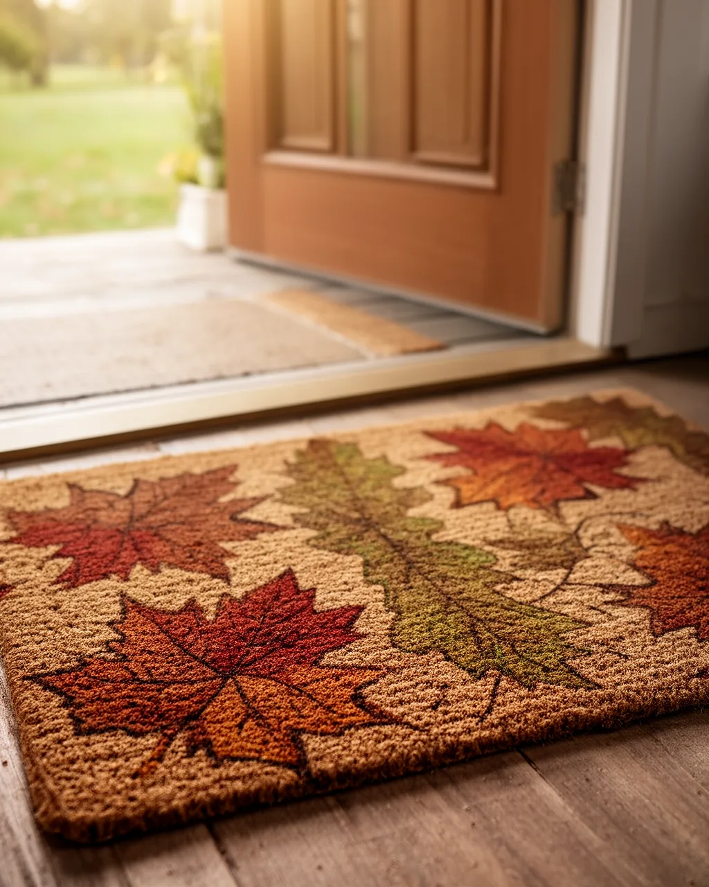 Leaf-print fall doormat