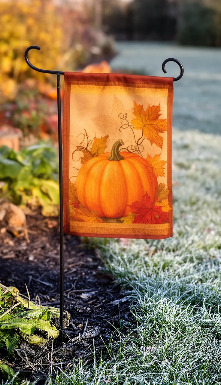 All-weather fall garden flag holding color in frost