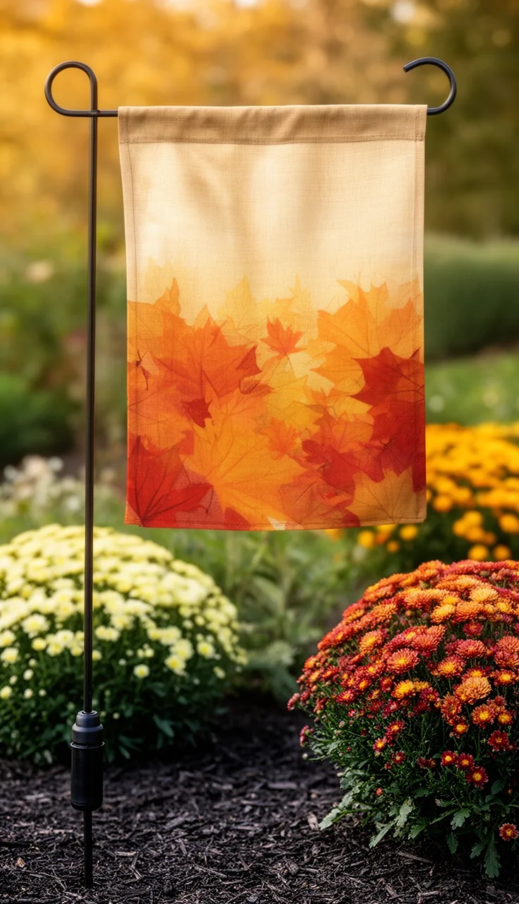 Fall garden flag on a sturdy stand with an anti-wind clip