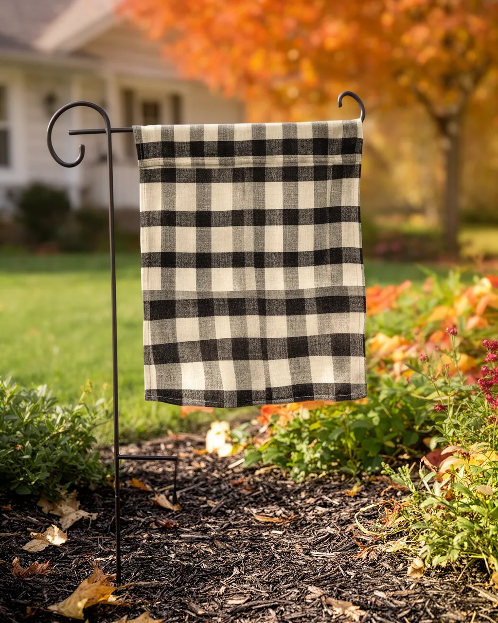 Buffalo plaid fall garden flag