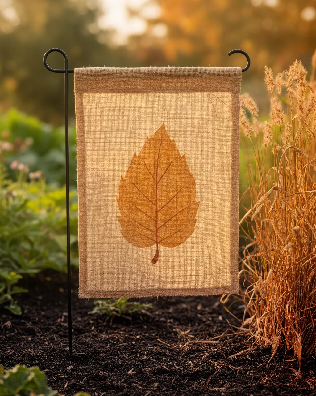 Burlap fall garden flag