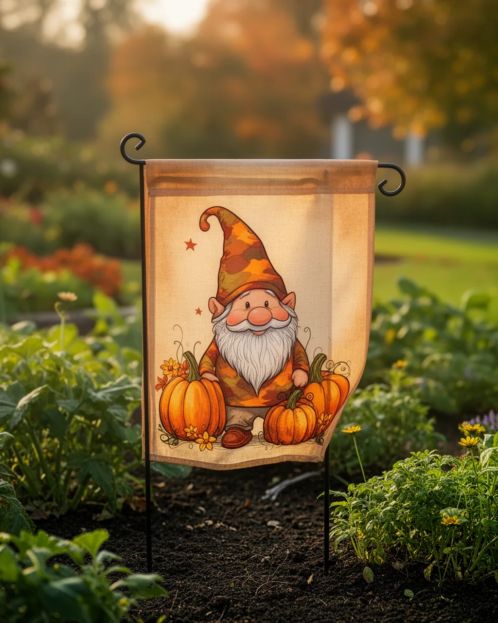 Gnome fall garden flag