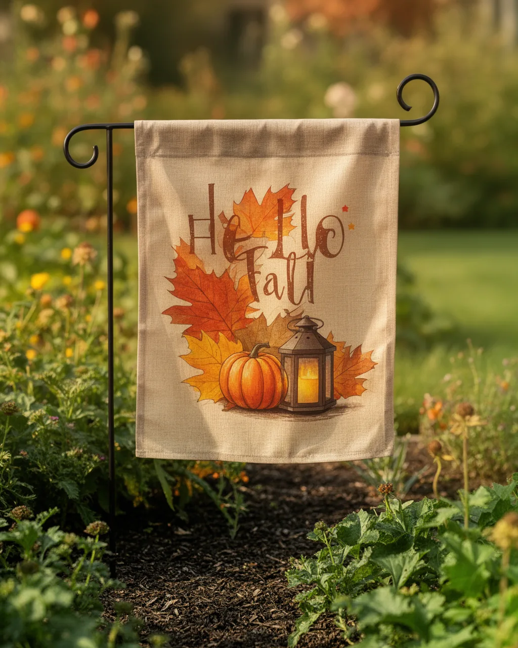 Simple hello fall garden flag