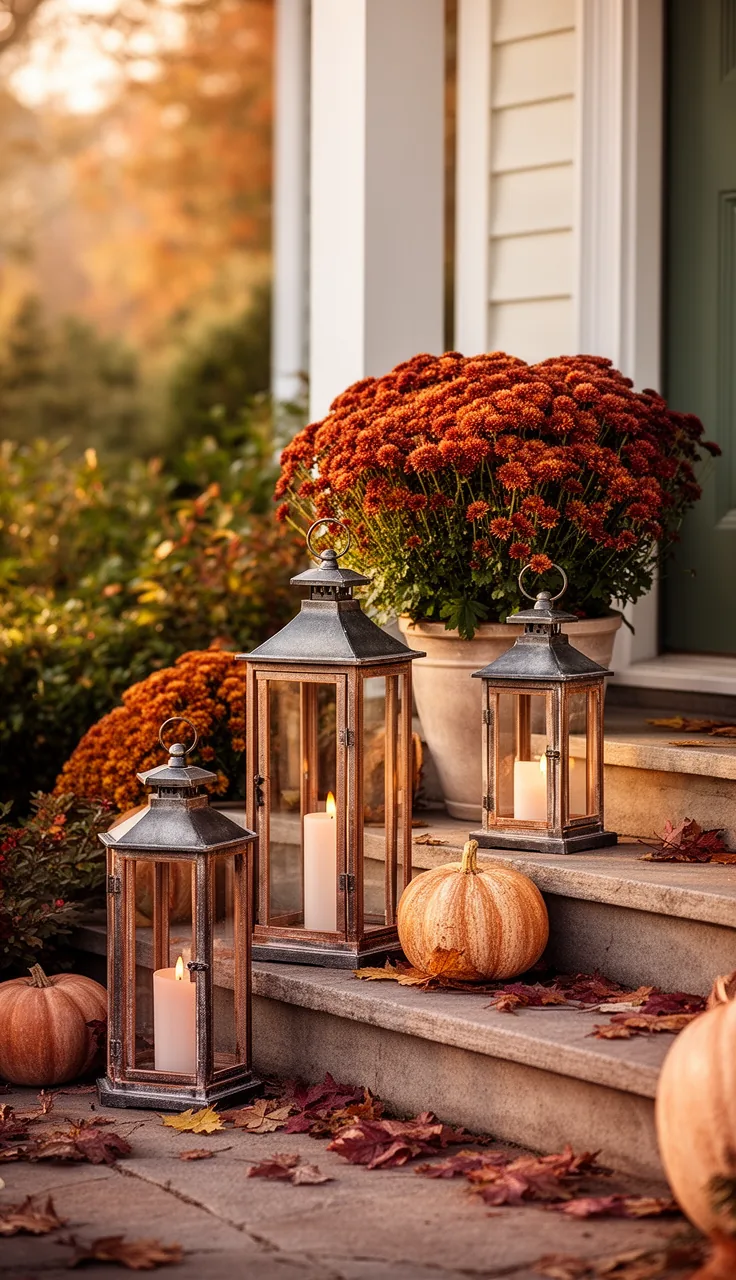 Clustered fall lanterns on the front steps