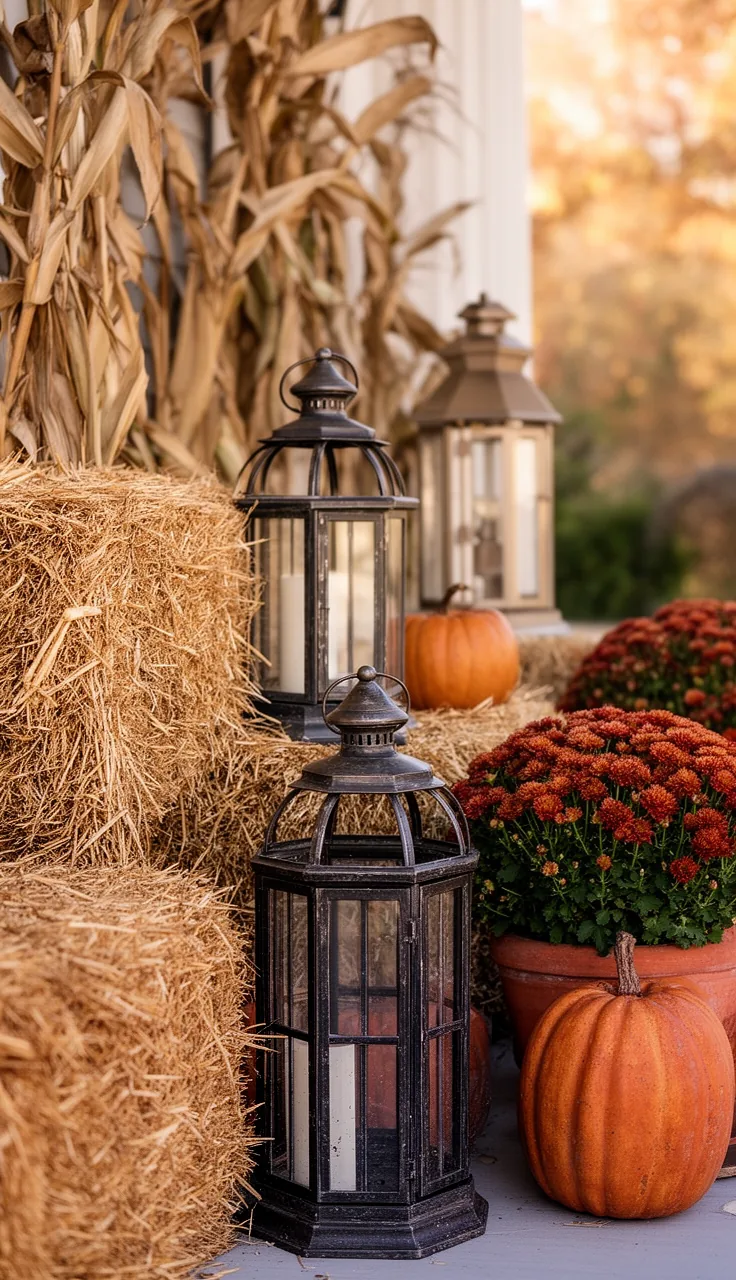 Rustic metal fall lanterns for a farmhouse look