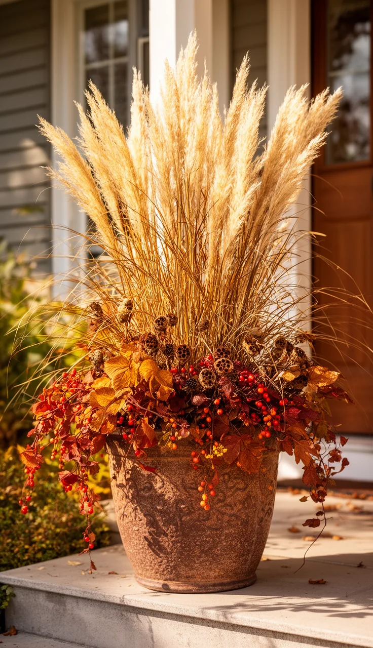 Dried wheat and pampas planter for texture