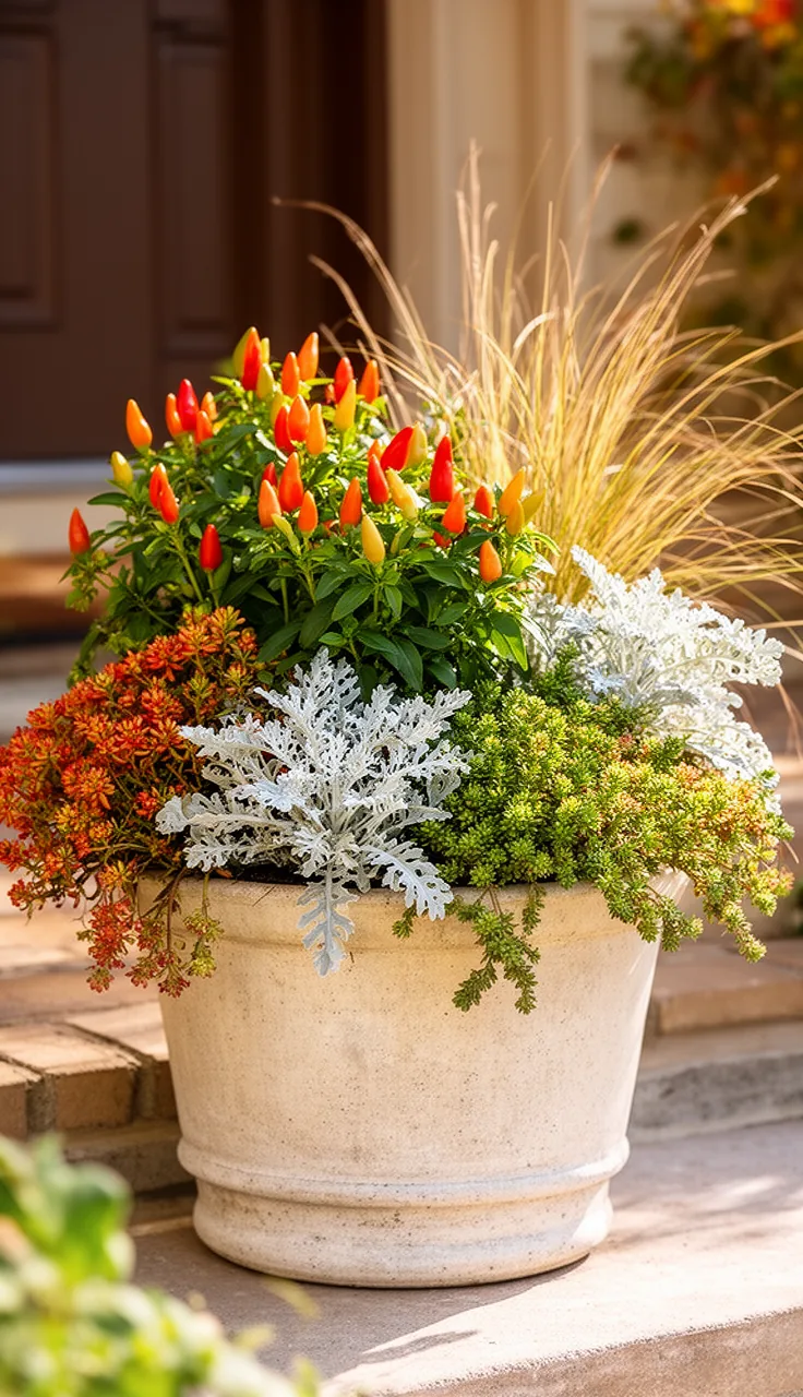 Drought-tolerant fall planter for a hot, sunny step