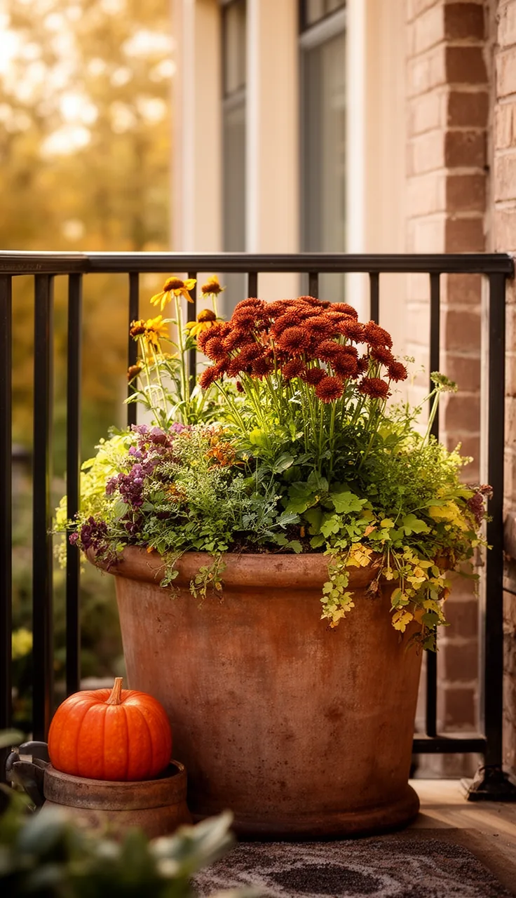 Small-space fall planter on a balcony railing