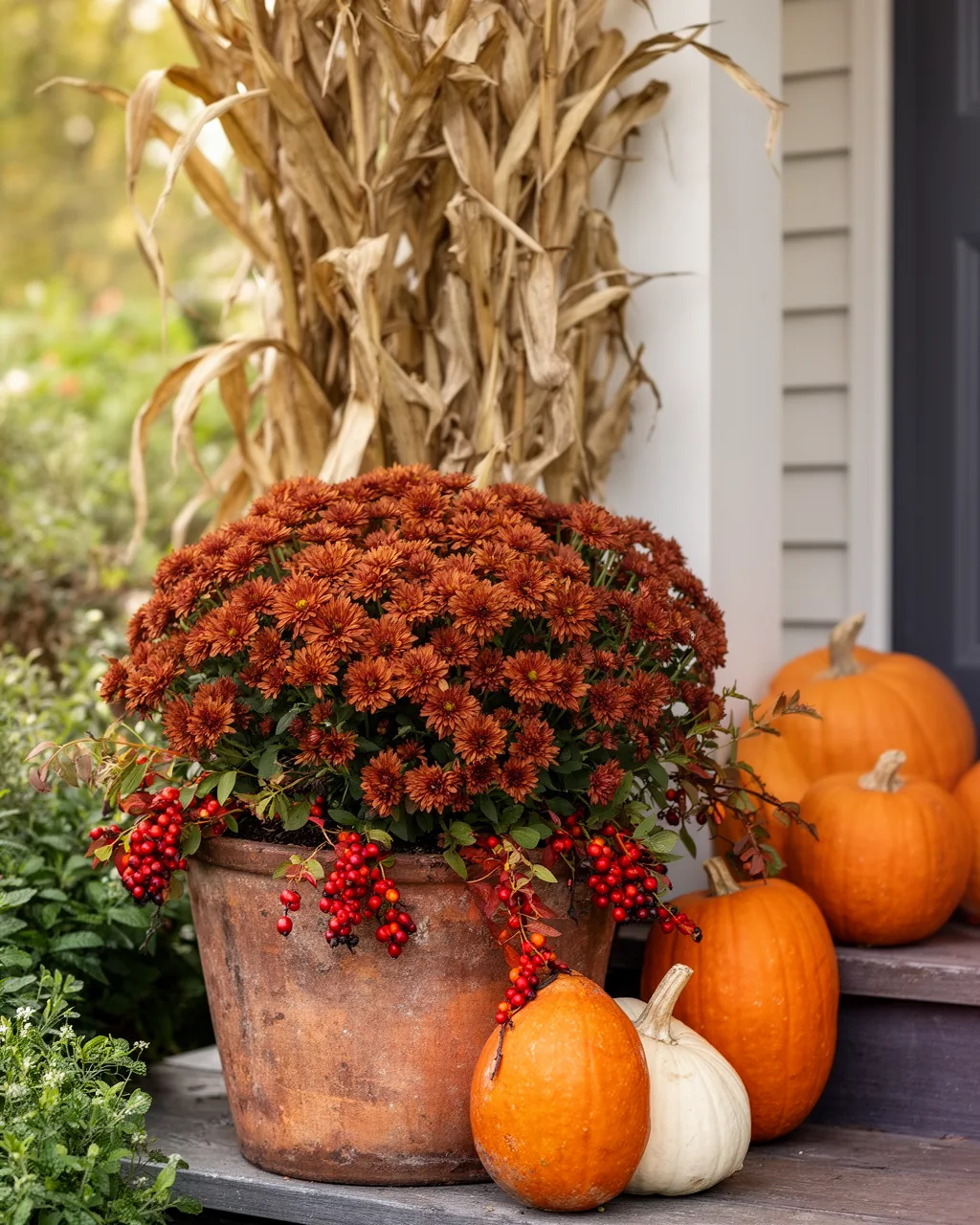 Cornstalk and mum planter