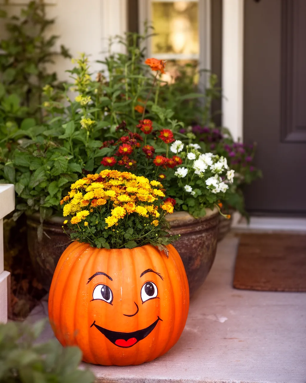 Painted pumpkin planter