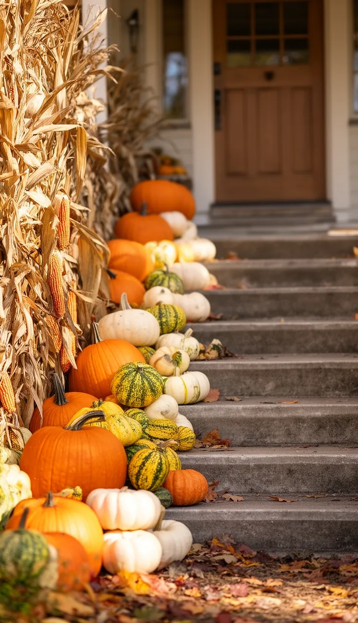 Pumpkin cascade down the front steps